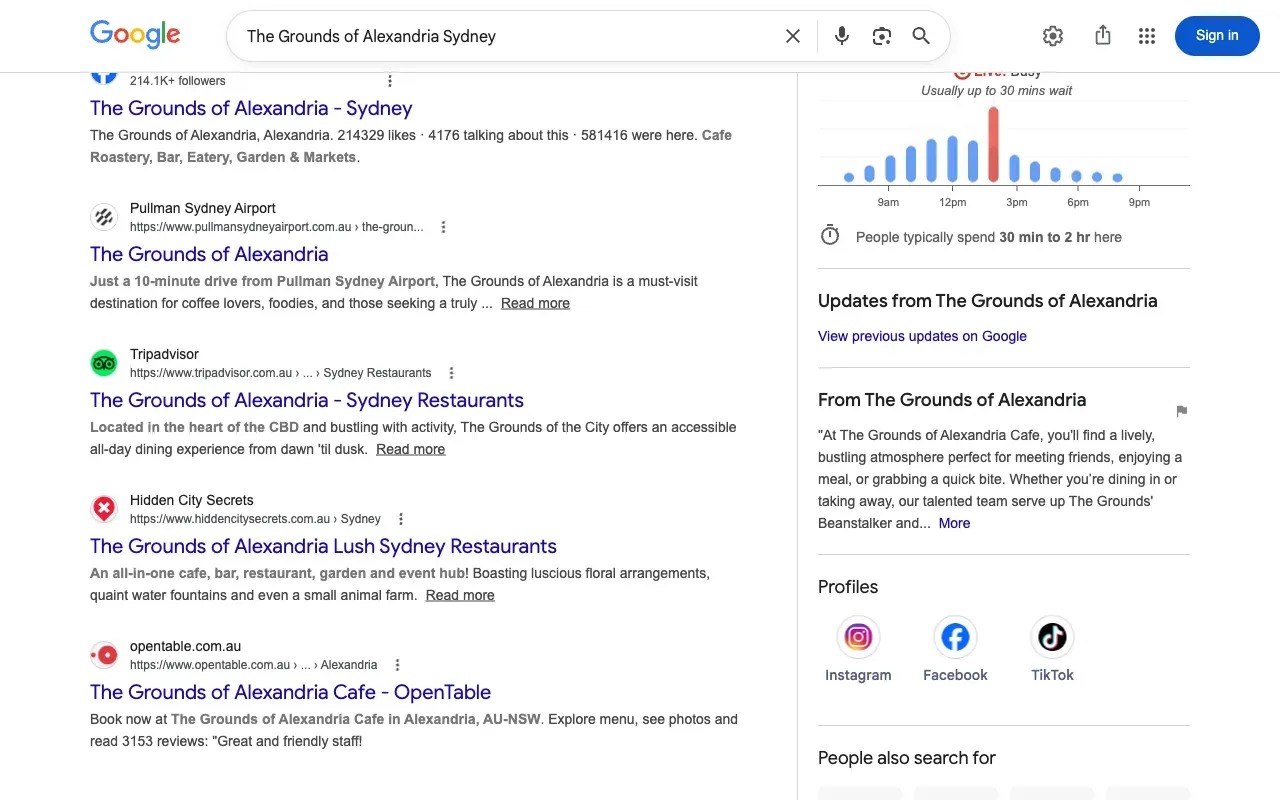 Google Business Profile listing showing a GBP post in search results